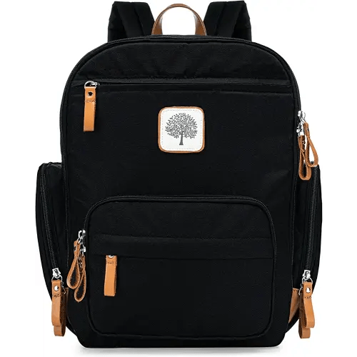Parker Baby Co. Diaper Backpack - Full Zip Diaper Bag with Insulated Pockets - Black