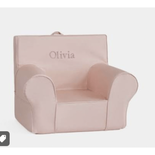 Anywhere Chair®, Sepia Rose Twill, 1-2 years old, Garamond style 17, mauve letters