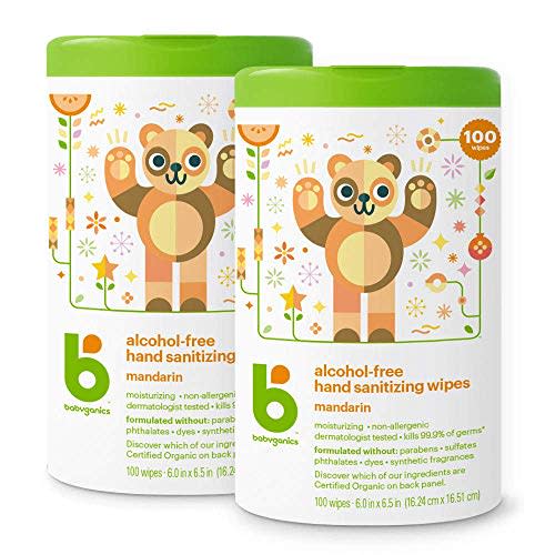 Babyganics Alcohol-Free Hand Sanitizing Wipes Bulk, Mandarin, 200 Count, (100 Count, 2 Pack), Moisturizing & Non-Allergenic