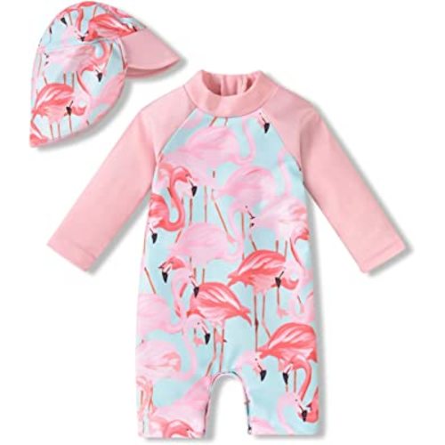 Aalizzwell Baby Girls Long Sleeve One Piece Bathing Suit with Hat