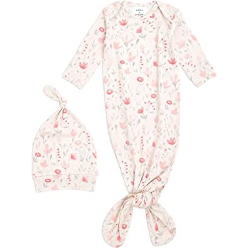 aden + anais Comfort Knit Knotted Newborn Baby Gown and Hat, 2 Piece Set, 0-3 Months