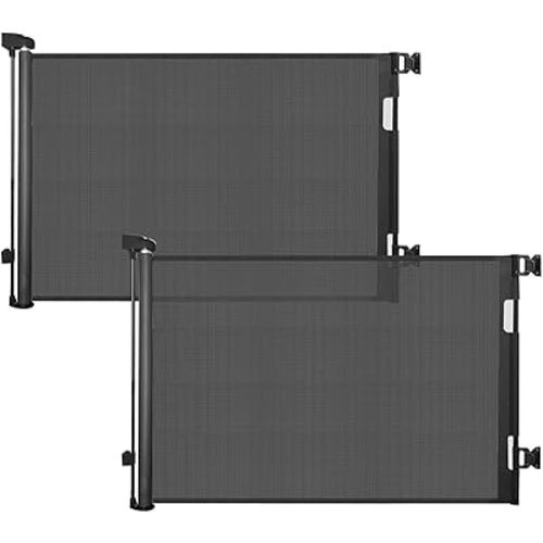 dearlomum 2 Pack Retractable Baby Gate,Mesh Baby Gate or Mesh Dog Gate,33" Tall,Extends up to 55" Wide,Child Safety Gate for Doorways, Stairs, Hallways, Indoor/Outdoor(Black,33"x55"