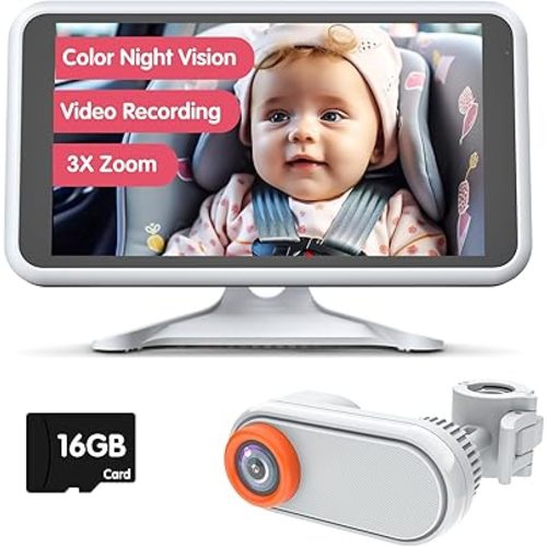 Baby Car Camera Night Vision Car Camera for Baby Video Recording 3X Zoom 5.2'' Baby Camera for Car with TF Card HD 1080P Car Baby Camera 360° Rotation for Rear Facing Seat Wired-BM3