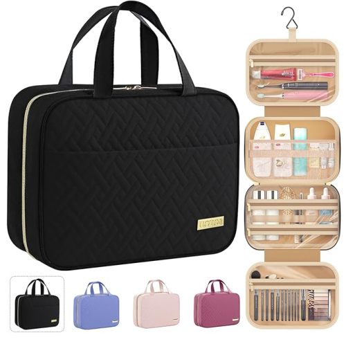 HOTOR Hanging Travel Toiletry Bag Women Men Essentials Black | Big Compartment, Waterproof Travel Accessories, Makeup Organizer Cosmetic Bag for Cruise, Gift, Road Trip, Vacation, Medium