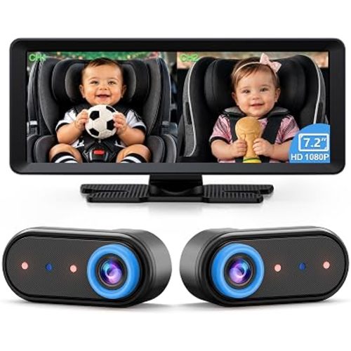 LUCKVIEW BM5PRO 7.2" 1080P HD Baby Car Camera for 2 Kids, Split Screen with IR Night Vision, Easy to Install & Adjust Brightness, Dual Car Camera Baby Monitor for Rear Seat Safety (Blue)
