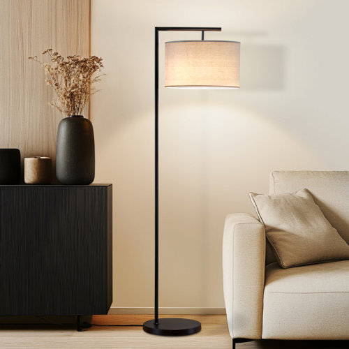 Brightech Montage Modern 60 in. Unique Standing Mid Century Modern Floor Lamp with Fabric Drum Shade - LED Bul & Reviews | Wayfair