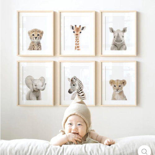 Baby Safari Animals Nursery Decor - African Animals Set of 6 Prints