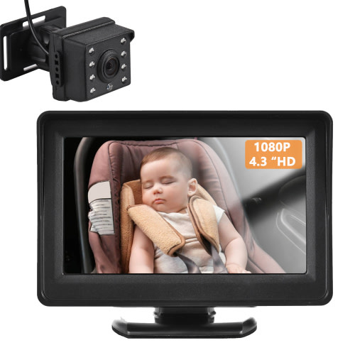 Kisdream Baby Car Camera, 1080P Baby Car Back Seat Camera Monitor with Night Vision, 4.3” 150°Wide View Rear Facing Car Seat Camera, Safety Baby Car Camera Monitor for Newborn Children Infants