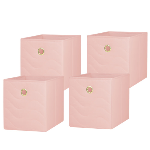 Mainstays Collapsible Quilted Fabric Cube Storage Bins (10.5" x 10.5"), 4 Pack, Pink Blush