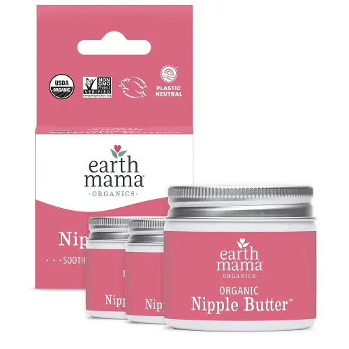 Earth Mama Organic Nipple Butter™ | Nipple Cream Safe for Breastfeeding | Postpartum Essentials for Nursing | Non Lanolin Nipple Cream, 2 fl oz (3-Pk)