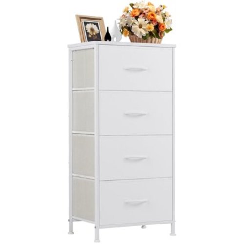 ZUNMOS 4-Drawer Dresser, Wide Chest, Nightstand Storage Tower, Wood Top, White