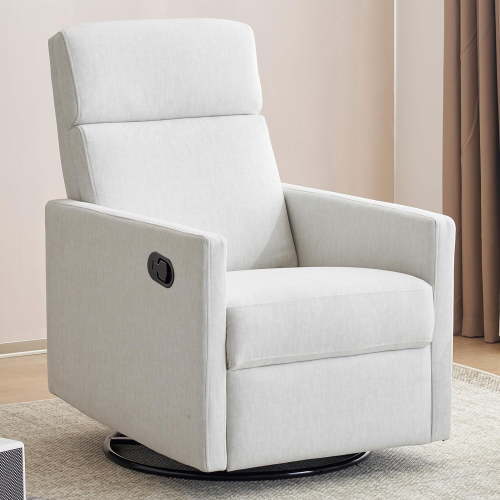 Sfxingyou Swivel Rocking Recliner Chair for Adults, Rocker Nursery Glider Chair for Living Room, Upholstered Fabric Reclining Single Sofa Chair (Beige)