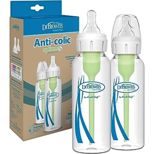 Dr. Brown's Natural Flow Options+ Narrow Glass Baby Bottles, 8oz, 2-Pack