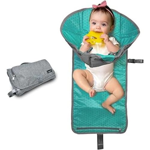 SnoofyBee - Portable Playtime Changing Pad: 3-in-1 Diaper Clutch, Changing Station, and Clean Hands Toy Barrier. Water-Resistant and Stylish, with Dual Storage Pockets. Grey-2024-Improved-Version