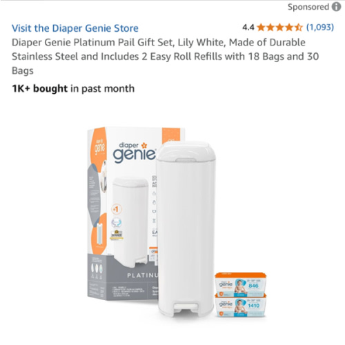 Diaper Genie Platinum Pail Gift Set, Lily White, Made of Durable Stainless Steel and Includes 2 Easy Roll Refills with 18 Bags and 30 Bags