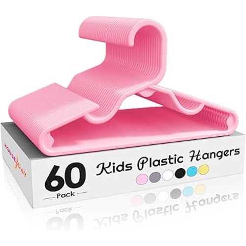 HOUSE DAY Premium Baby Hangers 60 Pack, 11 Inch Kids Plastic Hangers Pink, Slim Childrens Hangers for Infant, Toddler, and Child Clothes, Durable Baby Clothes Hangers for Closet