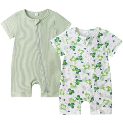 Bafeicao Unisex Baby Boy Girl 2 Pack Rompers Short Sleeve 2 Way Zipper One Piece Jumpsuits Clothes Sets