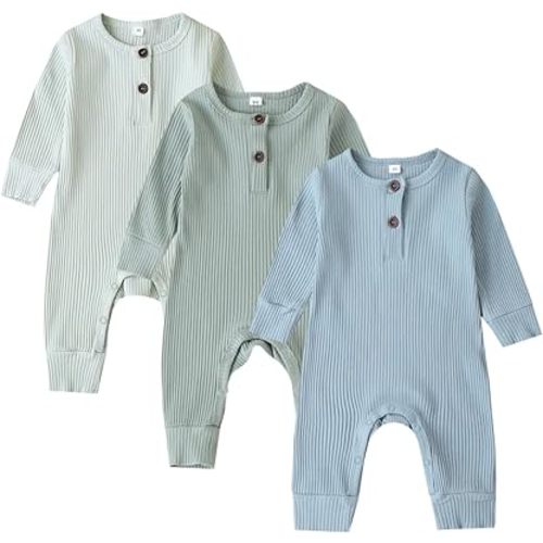 Bafeicao Baby Boy Girl 2/3 Pack Solid Romper Ribbed Short/Long Sleeve Bodysuit Jumpsuit Infant Knitted Outfits Clothes