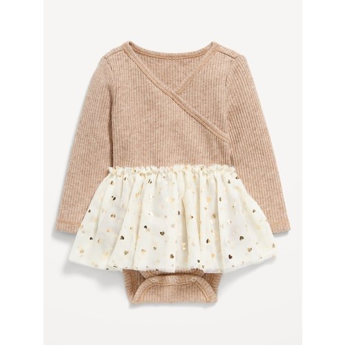 Long-Sleeve Wrap-Front Ribbed Bodysuit Tutu Dress for Baby