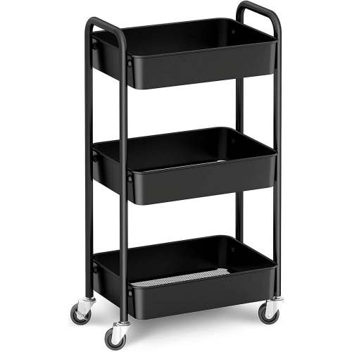 3-Tier Rolling Cart, Metal Utility, Storage Craft Art Caddy with Lockable Wheels