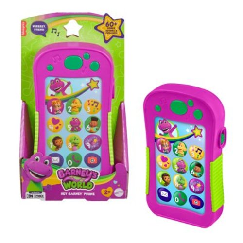 Fisher-Price Barney’s World Hey Barney Phone Musical Toddler Toy with Lights for Kids, Multilanguage Version