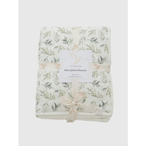The Gilded Bird Linen Leaves Green Quilted Playmat