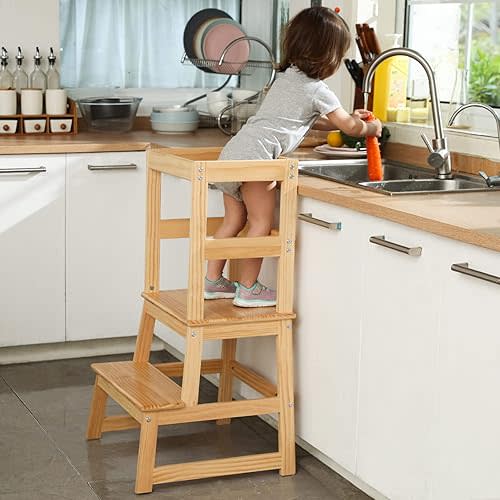 Kitchen Step Stool for Toddlers, Montessori Kids Learning Stool,Baby Standing Tower for Counter,Children Standing Helper (Natural)