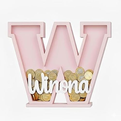 Personalized Piggy Bank for Kids – Custom Wooden Letter Money Box with Name Engraved – 26 Letters A–Z, 30 Colors – Unique Piggy Bank for Boys & Girls, Baby Gift, Kids’ Room Decor