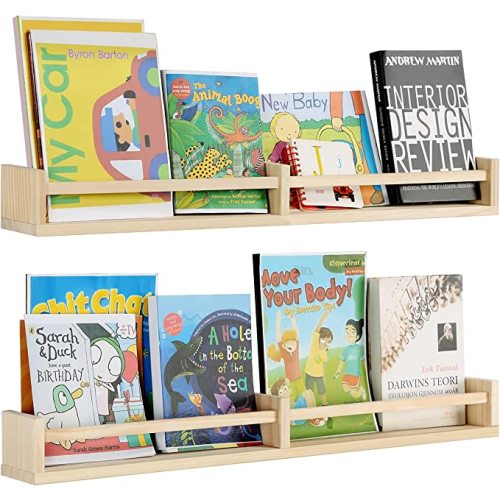 Nursery Bookshelves,32Inch, Floating Nursery Shelves - Set of 2 -Book Shelf Organizer for Baby Nursery Room Decor, Wall Shelves for Kitchen Spice Rack, Pine