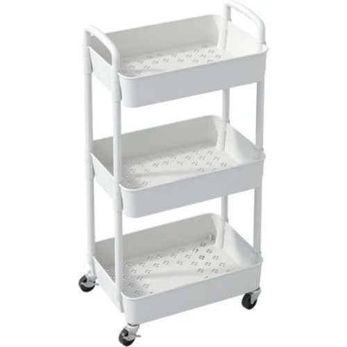 3-Tier Plastic Rolling Utility Cart with Handle, Multi-Functional Storage Trolley for Office, Living Room, Kitchen, Movable Storage Organizer with Wheels