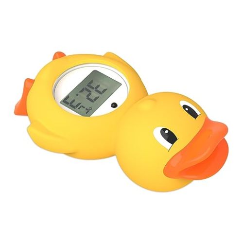 Baby Bath Thermometer with LED Display and Temperature Warning, Digital Room Thermometer & Fahrenheit Water Temperature Thermometer, Infant Bath Toys Floating Toy Safety Thermometer for Kids Newborn - Yellow