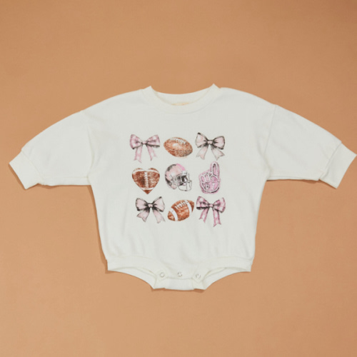 Game Day Grid Bubble Sweatshirt in Ivory & Pink | Tullabee