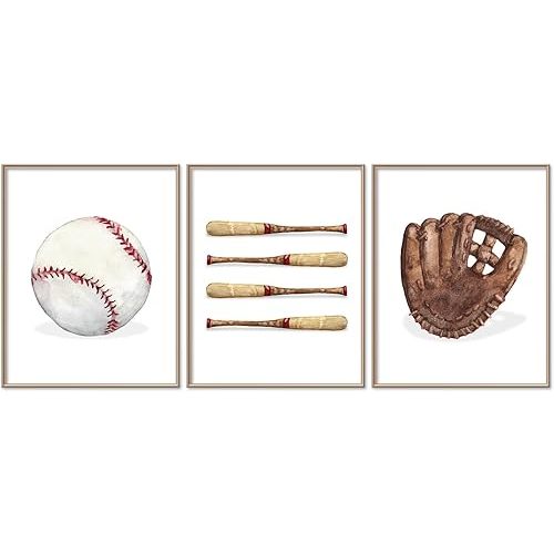 Baseball Wall Art Prints Sports Theme Posters Baseball Paper Wall Arts for Living Room Bedroom Classroom Decoration, 11 x 14 Inch, 3 Sheets, Unframed, white