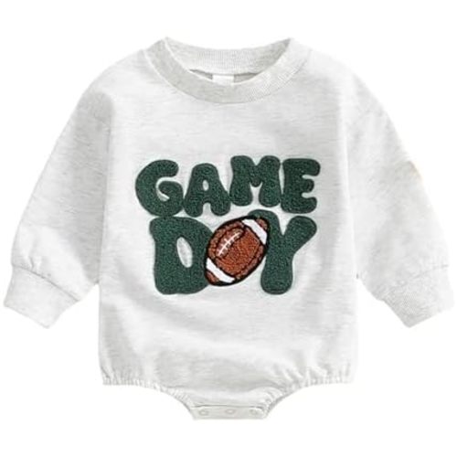 Newborn Infant Boys Girls Football Sweatshirt Romper Baby Embroidery Letters Print Long Sleeve Pullover Fall Bodysuit