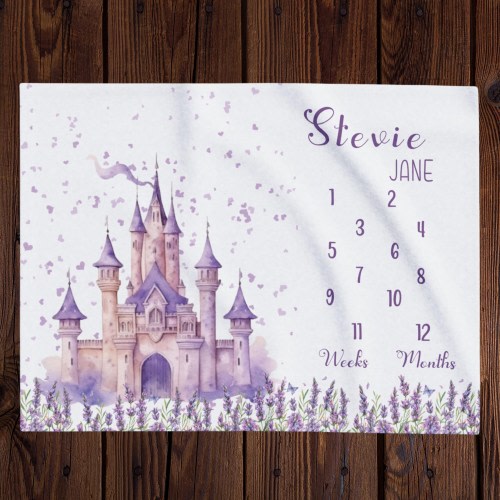 Purple Castle Milestone Blanket: Personalized Baby Girl Photo Prop