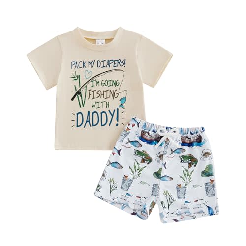 Fernvia Toddler Baby Boy Summer Clothes Short Sleeves Letters Fishing T Shirt Tops & Shorts Set 2 Piece Outfit