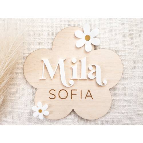 Daisy Baby Name Announcement Sign | Acrylic & Birch Wood