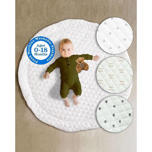 Poppyseed Play Baby Play Mat for Floor, Baby Mat Machine Washable Tummy Time Activity Mat for Crawling, Essential Playroom & Nursery, Girl Boy Babies Reversible Mats for Newborns Baby Shower Gift