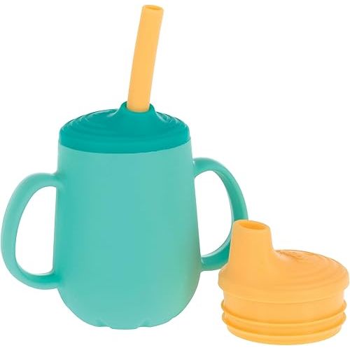 Nuby 3-Stage Training Cup Set - Silicone Tumbler with Spout and Straw Combo - 4 oz - 6+ Months - Neutral