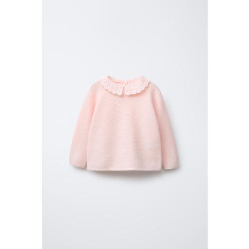 CROCHET KNIT COLLAR KNIT SWEATER - Pink | ZARA United States