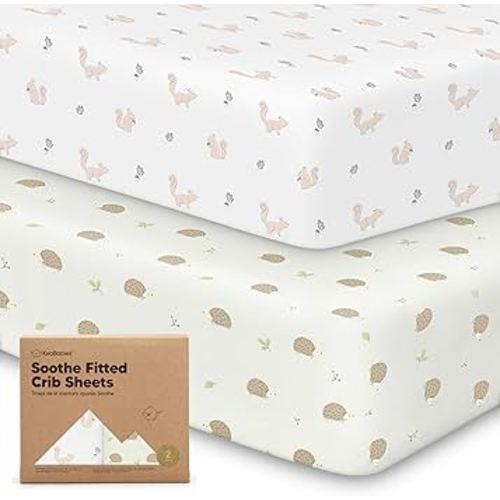 2-Pack Organic Crib Sheets for Boys, Girls - Jersey Fitted Crib Sheet, Baby Crib Sheets Neutral, Crib Mattress Sheet, Cotton Crib Sheets, Breathable Crib Sheet, Baby Mattress Sheets (Nibbles/Bruce)