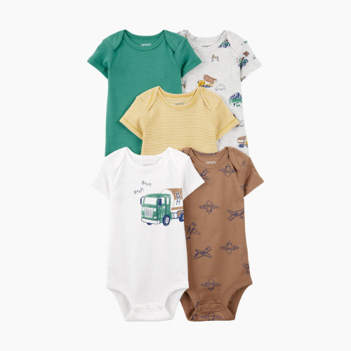 Carter's 5-Pack Short-Sleeve Bodysuits - Assorted Blue/Brown, 0-3 M