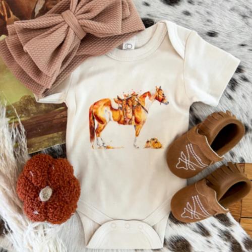 Western Fall Paint Horse Graphic Design Onesie/Tee (little kid)(cream)