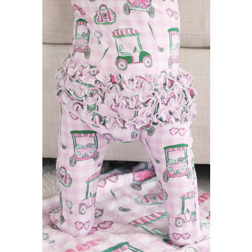 Birdie Babes Ruffle Zipper Footie in Pink | Caden Lane