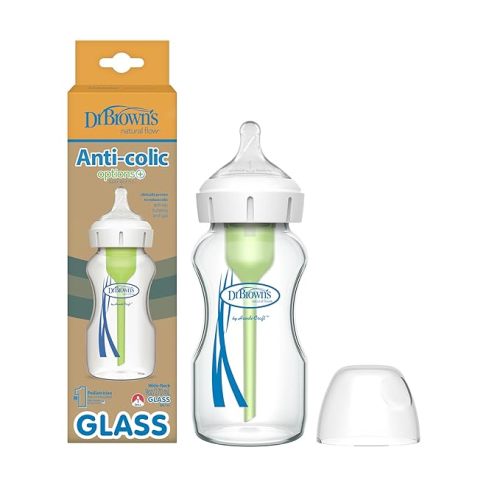 Dr. Brown's Natural Flow Anti-Colic Options+ Wide-Neck Glass Baby Bottle 9 oz/270 mL