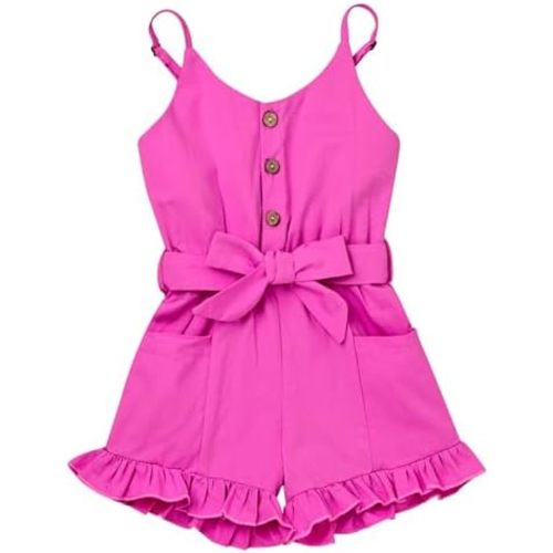 Toddler Girl Clothes Baby Adjusatble Strap Sleeveless One-Piece Romper Ruffle Summer Pocket Jumpsuit 6 months to 5T