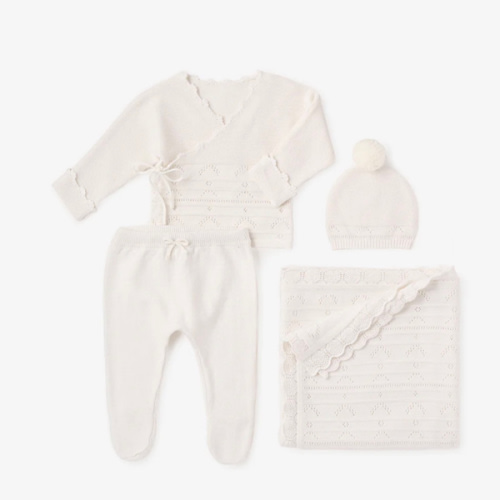 White Cashmere Pointelle Layette Set with Box – Elegant Baby