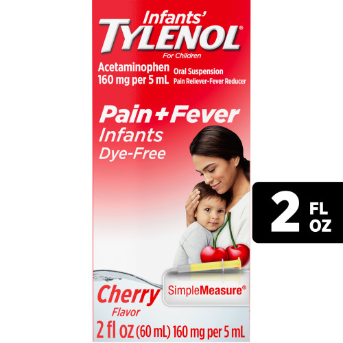 Infants' Tylenol Baby Brand Pain Reliever, Dye-Free Cherry Flavor, Liquid Medicine, 2 fl. oz