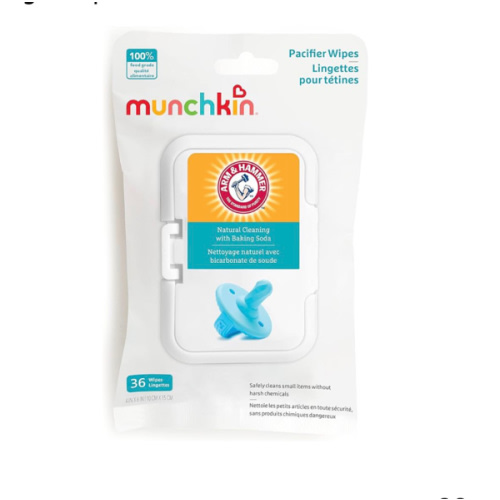 Munchkin Arm & Hammer Pacifier Wipes - Safely Cleans Breast Pump Parts and Feeding Essentials for Baby and Toddler, 1 Pack, 36 Wipes