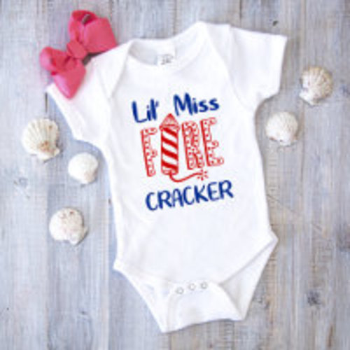 Little Miss Firecracker Typography Girl Baby Bodysuit | Zazzle